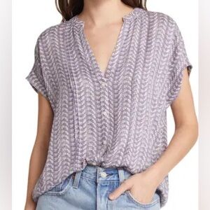 Treasure & Bond Allover Print Short Sleeve Top Ivory Sunfloral Medallion Size S